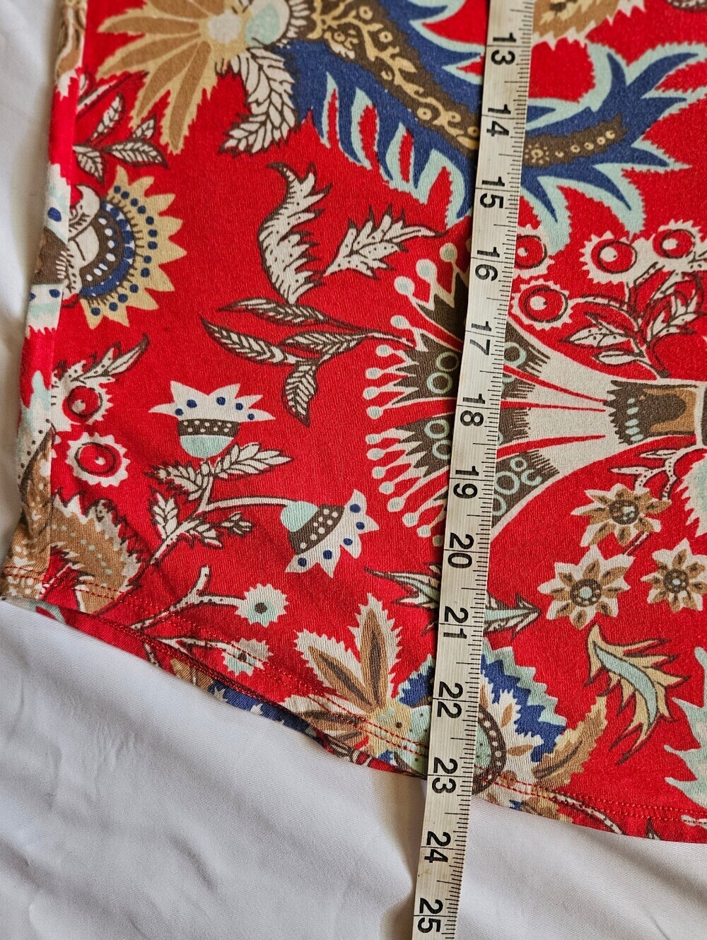 Chaps Denim Womens Red Paisley And Floral Short Sleeve Boxy Fit Top Size XL - Picture 8 of 15